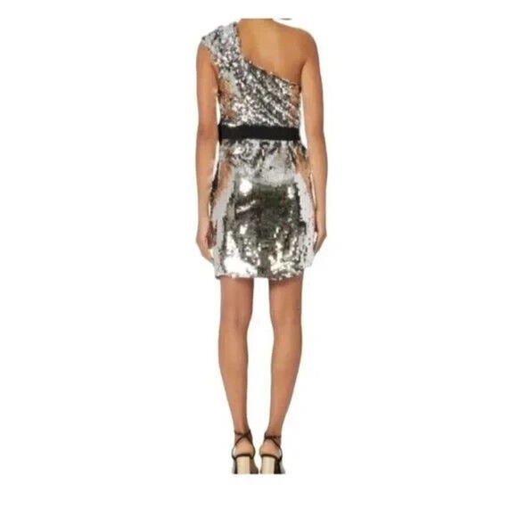 NWT Carven Sequin Dress One Shoulder Silver Metallic Asymmetric Sheath 3… - Picture 2 of 14